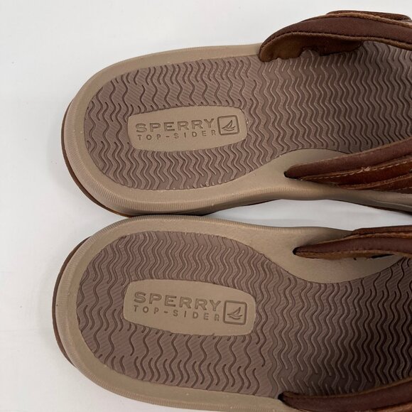 Sperry Outer Banks Thong Sandal Size 8 Brown Full-Grain Leather Men's Flip Flops - Picture 9 of 12